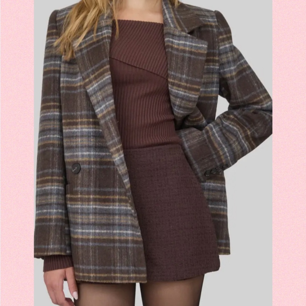 💖Plaid Notch Lapel Double Breasted Blazer💖